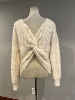 Hippie Rose Plush Fuzzy Scoop Neck Sweater with twist‎ on the back
